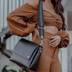 HENRI BENDEL Bowery Flap Black Leather Crossbody Messenger Shoulder Bag Large